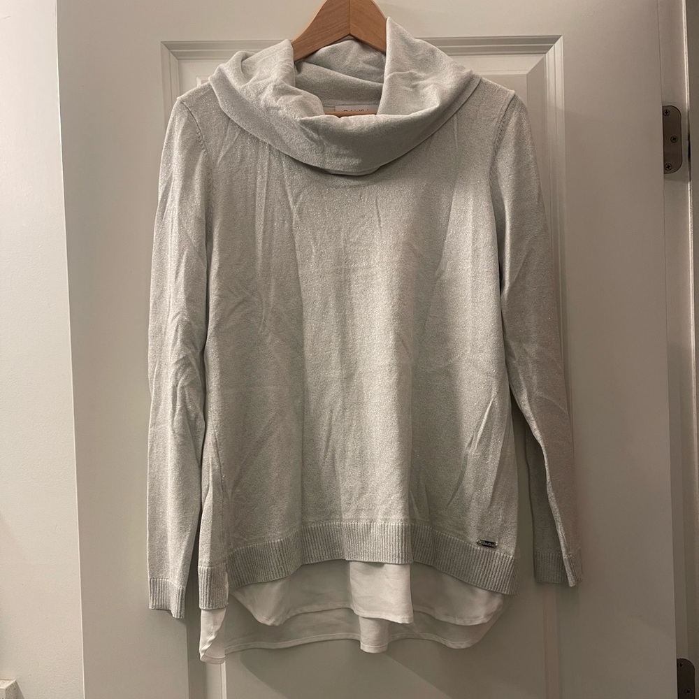 Calvin Klein Light Gray shimmer Cowl Neck Sweater